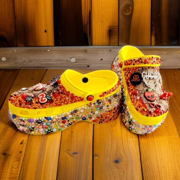 Size 9 Custom Blinged 4" Platform garden shoes. Crocs Style - Picture 4 of 5